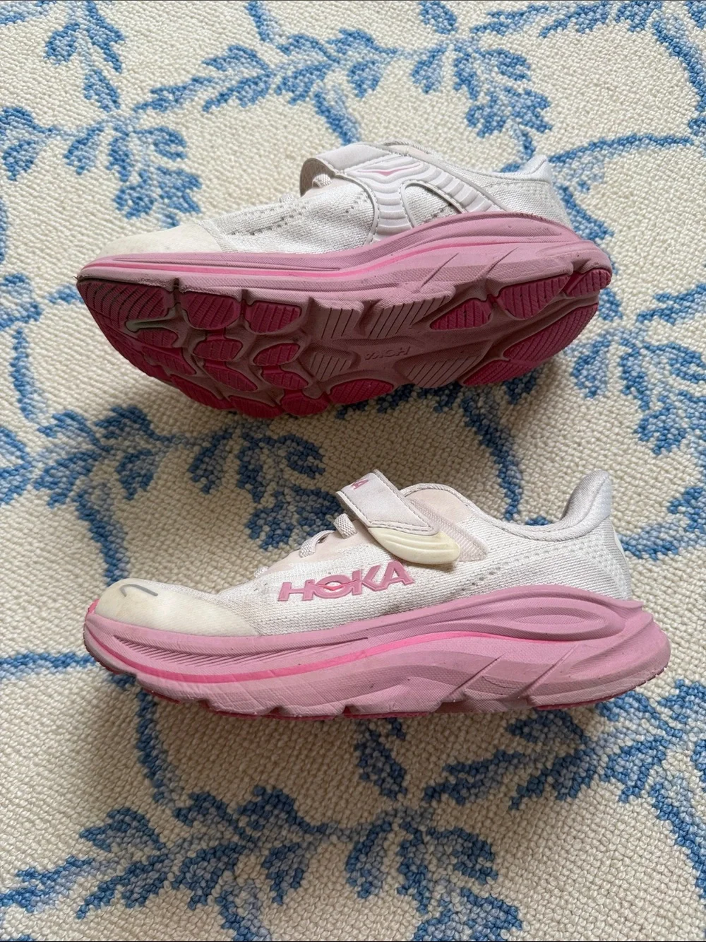 Hoka Kids White and Pink Athletic Sneakers